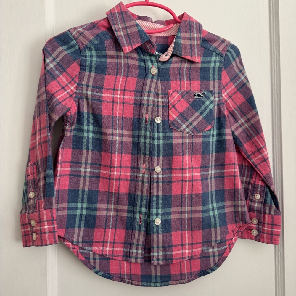 Vineyard Vines Kids Plaid Shirt - Pink and Blue